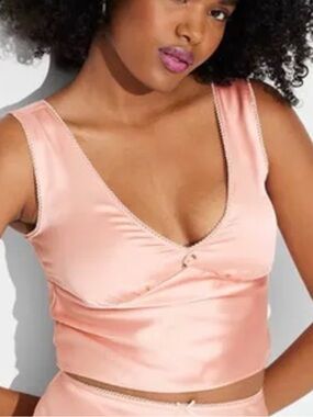 Wild Fable Women's Satin Rosette Tank Top, Medium - Peach Orange